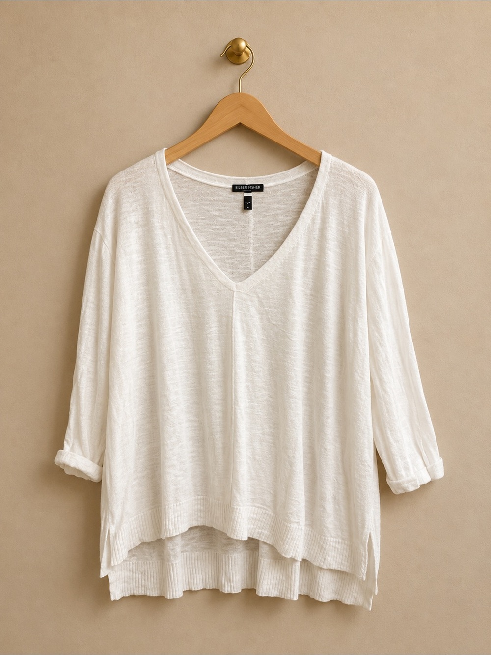 Eileen Fisher Organic Linen Cotton White V-Neck Tunic Top 1X (Retails @ $225) - Picture 1 of 5